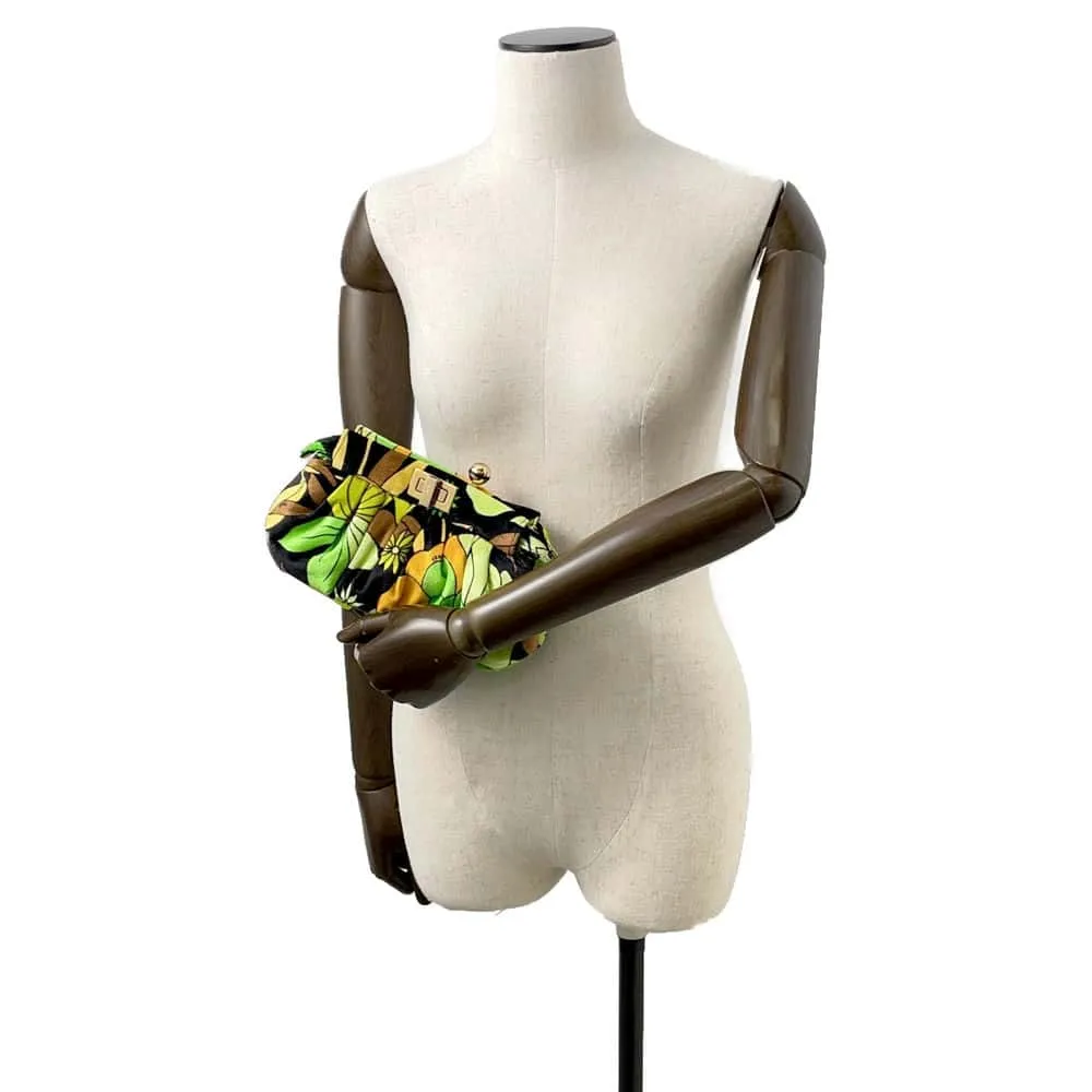 FENDI Peekaboo Clic Shoulder Bag Black/Green/Brown 8BP118 Velour
