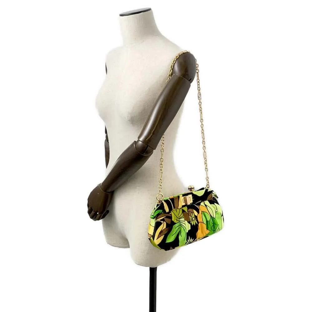 FENDI Peekaboo Clic Shoulder Bag Black/Green/Brown 8BP118 Velour