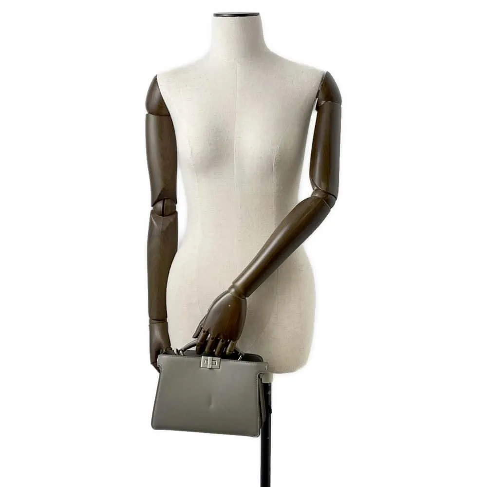 FENDI Peekaboo I.C.U. X-Cross 2WAY Shoulder Bag Gray 7VA582 Leather