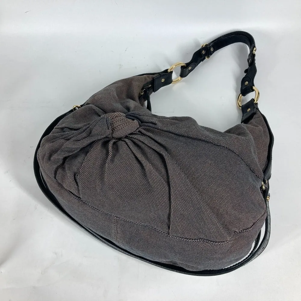 FENDI Shoulder Bag Canvas / leather Brown bag shawl Ribbon Ribon Women Used