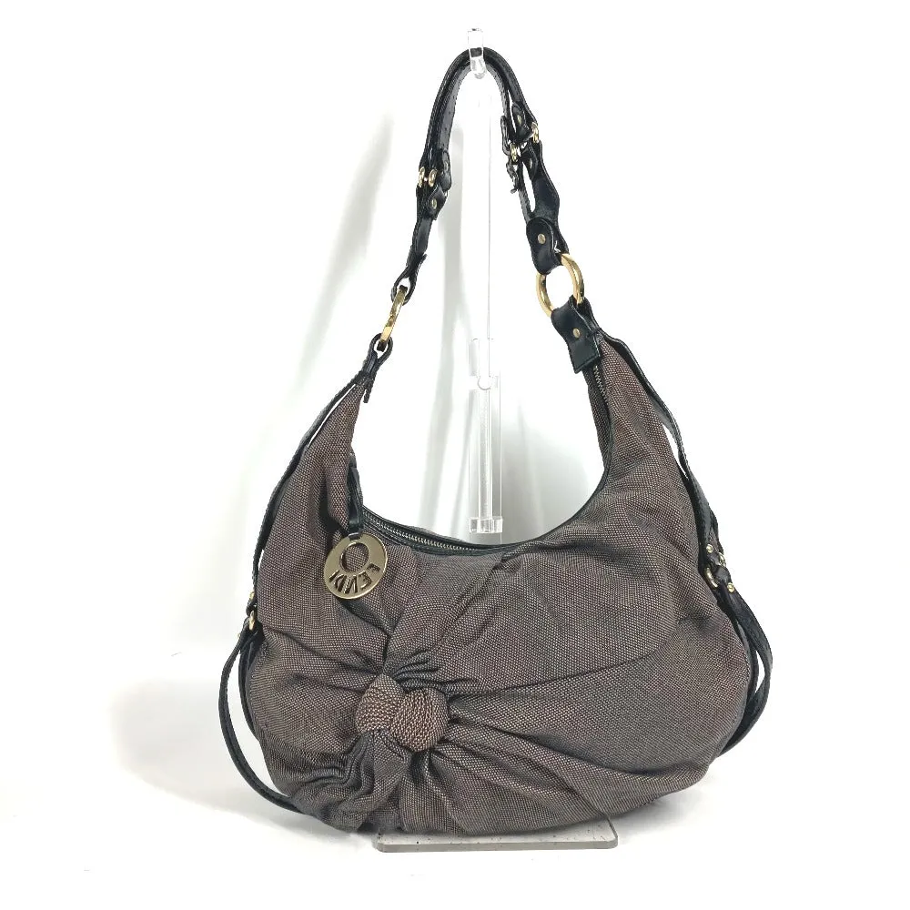 FENDI Shoulder Bag Canvas / leather Brown bag shawl Ribbon Ribon Women Used
