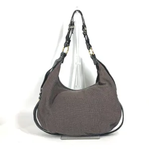 FENDI Shoulder Bag Canvas / leather Brown bag shawl Ribbon Ribon Women Used