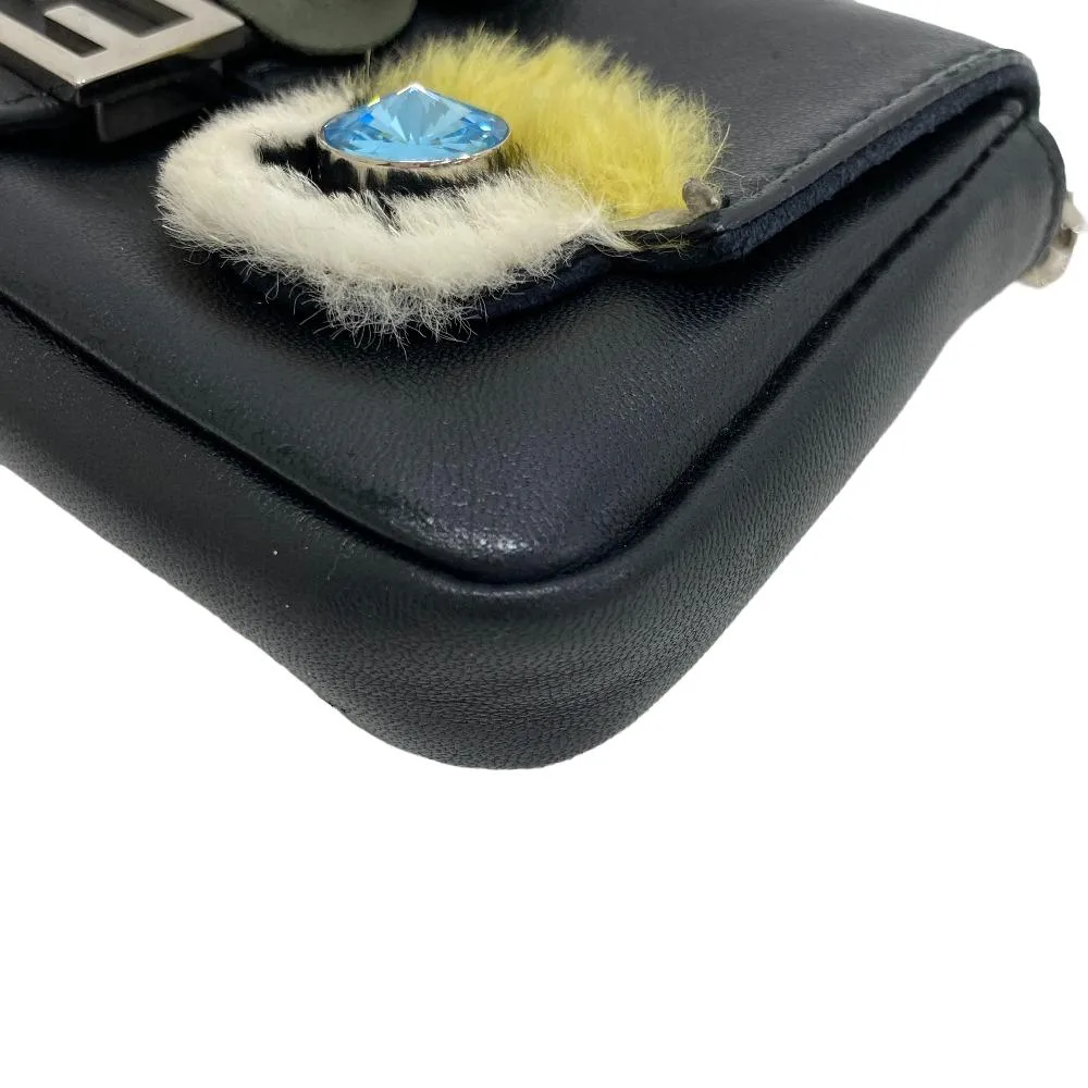FENDI Shoulder Bag leather black monster Micro baguette