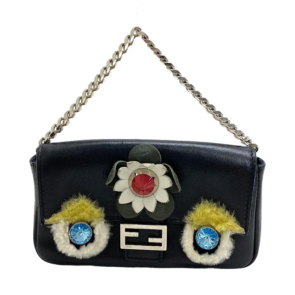 FENDI Shoulder Bag leather black monster Micro baguette