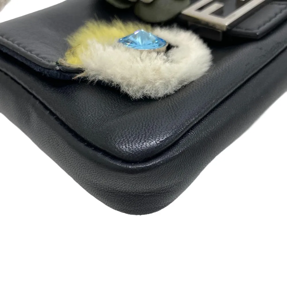 FENDI Shoulder Bag leather black monster Micro baguette
