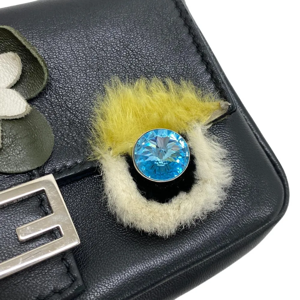 FENDI Shoulder Bag leather black monster Micro baguette