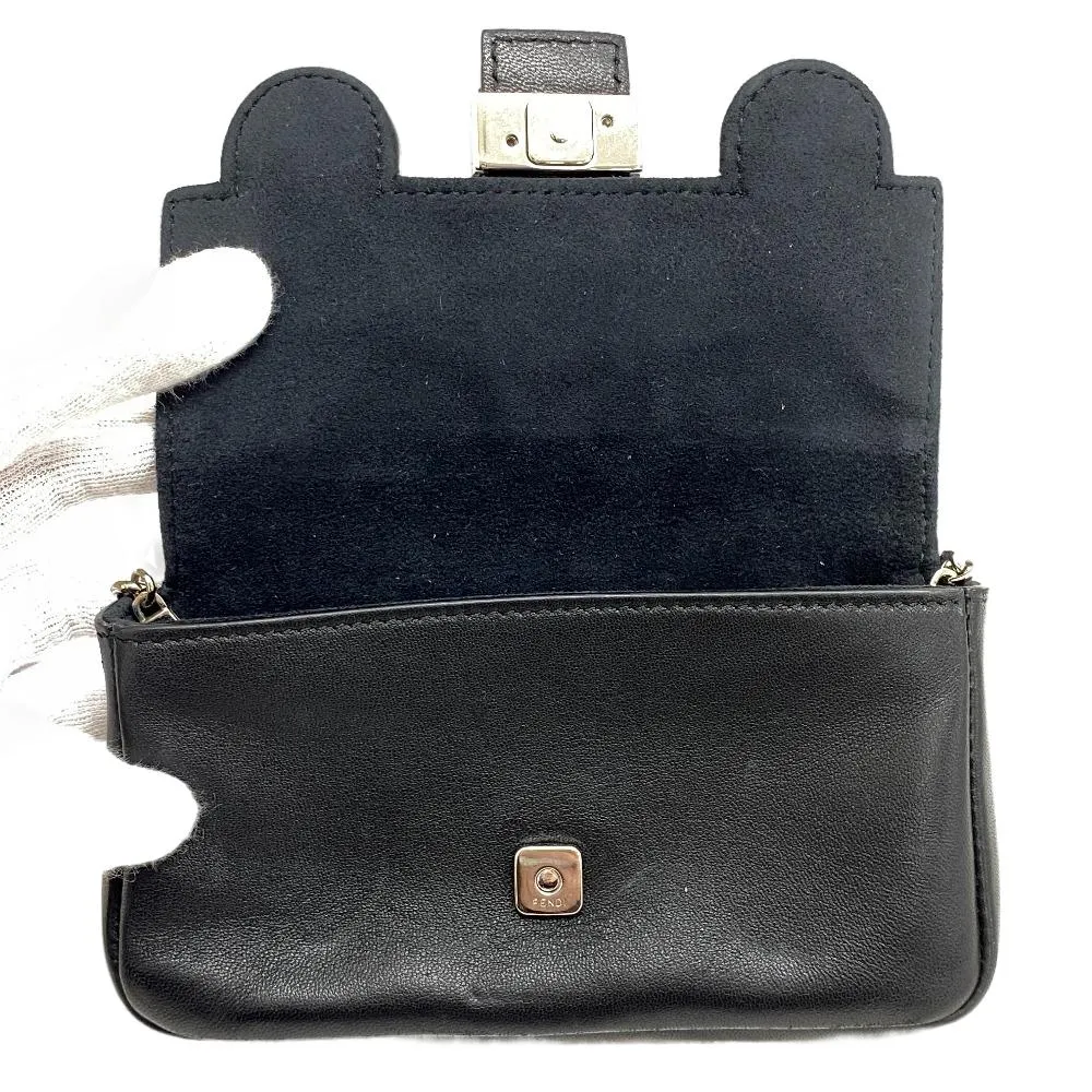 FENDI Shoulder Bag leather black monster Micro baguette