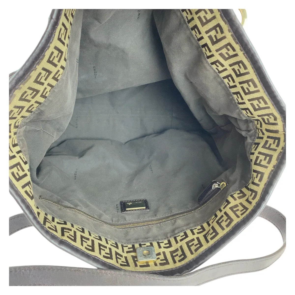 FENDI Tote Bag Canvas, Leather Brown Gold Metal Tote Bag Shoulder Bag Zucchino Women Used