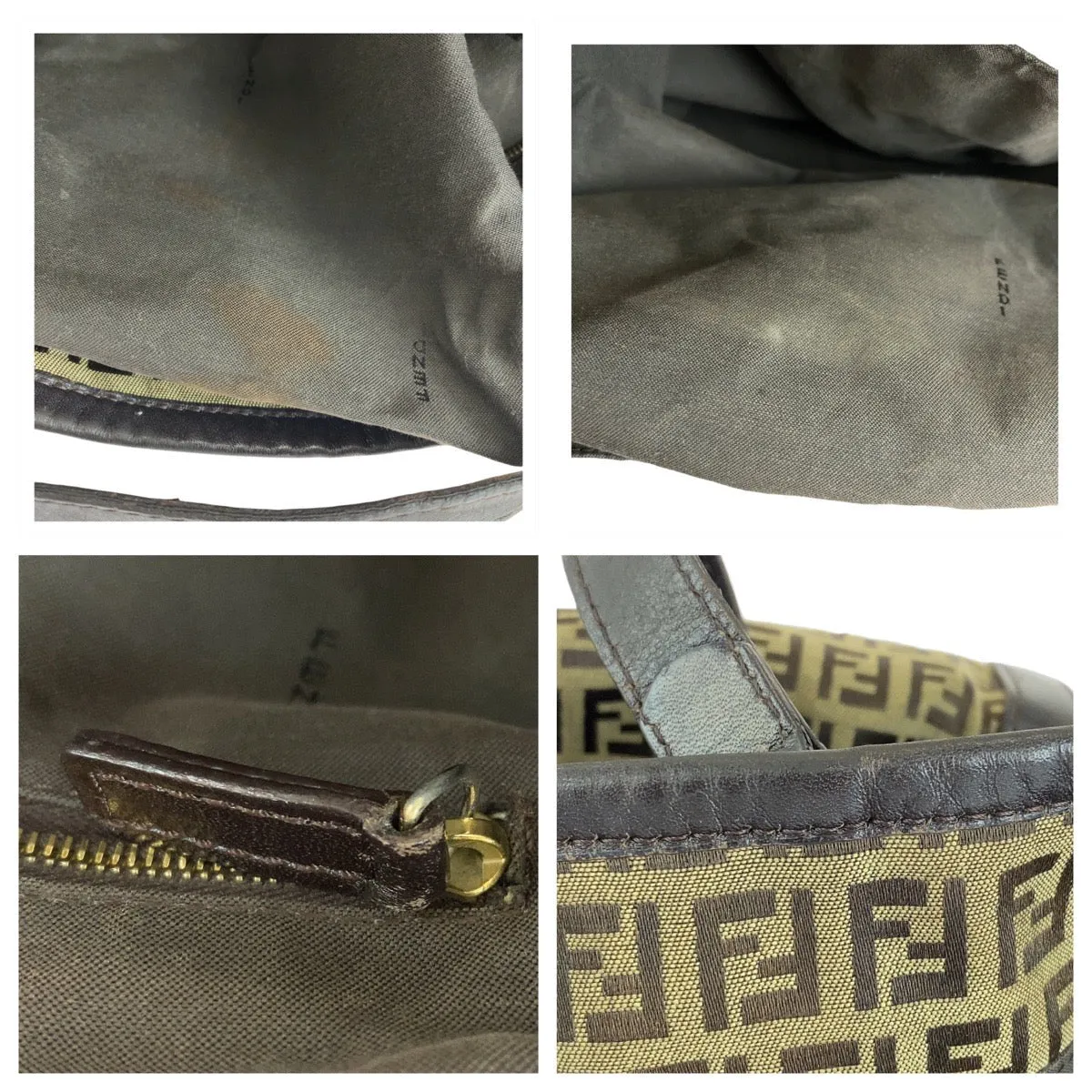 FENDI Tote Bag Canvas, Leather Brown Gold Metal Tote Bag Shoulder Bag Zucchino Women Used