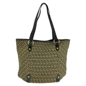FENDI Tote Bag Canvas, Leather Brown Gold Metal Tote Bag Shoulder Bag Zucchino Women Used
