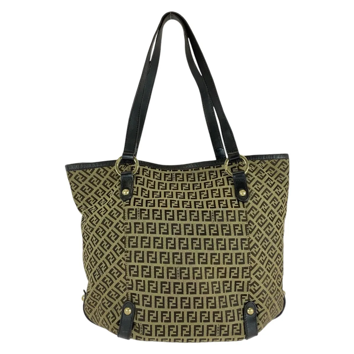 FENDI Tote Bag Canvas, Leather Brown Gold Metal Tote Bag Shoulder Bag Zucchino Women Used