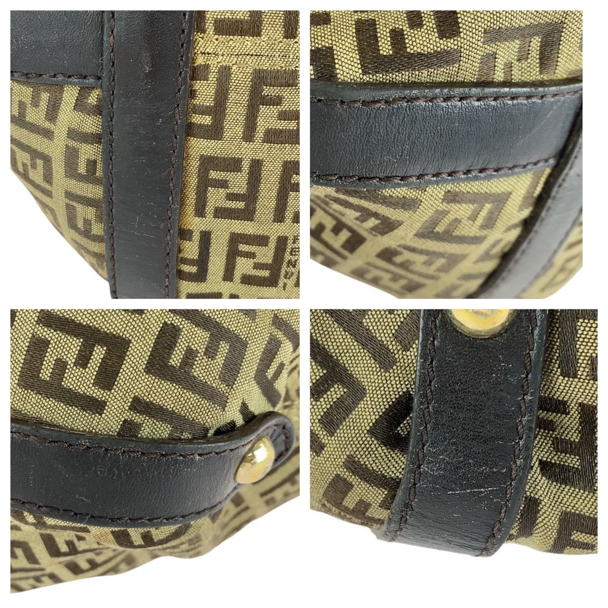 FENDI Tote Bag Canvas, Leather Brown Gold Metal Tote Bag Shoulder Bag Zucchino Women Used