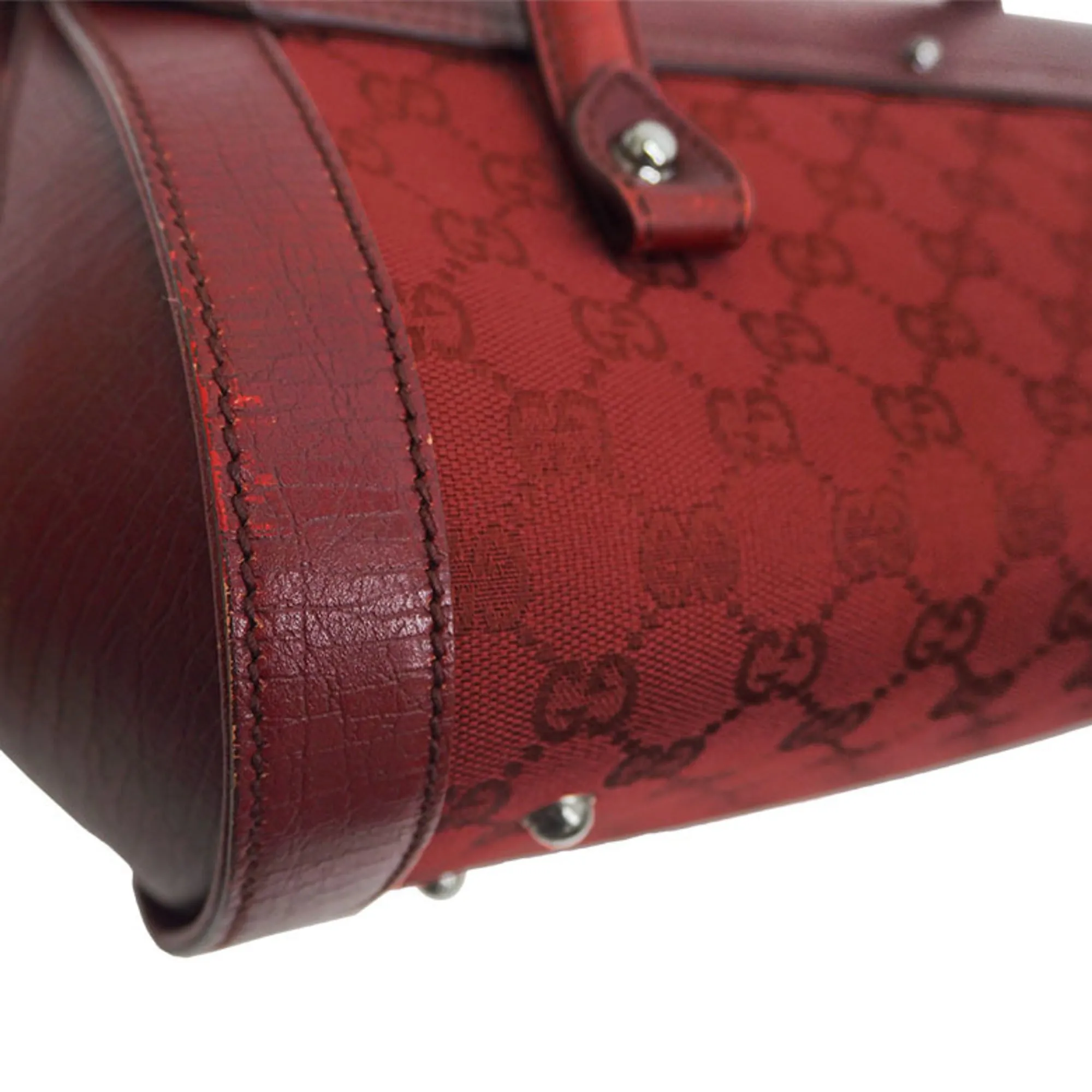 Gucci 111713 GG canvas bamboo handbag red tubular shoulder
