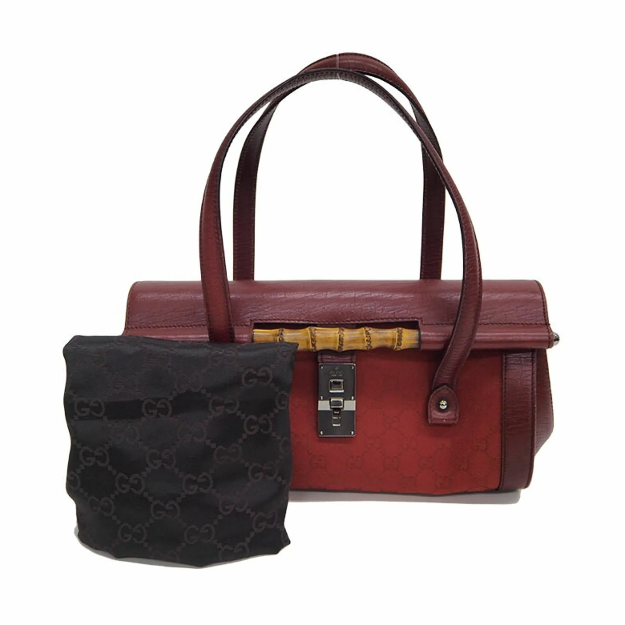 Gucci 111713 GG canvas bamboo handbag red tubular shoulder
