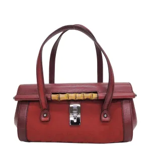 Gucci 111713 GG canvas bamboo handbag red tubular shoulder