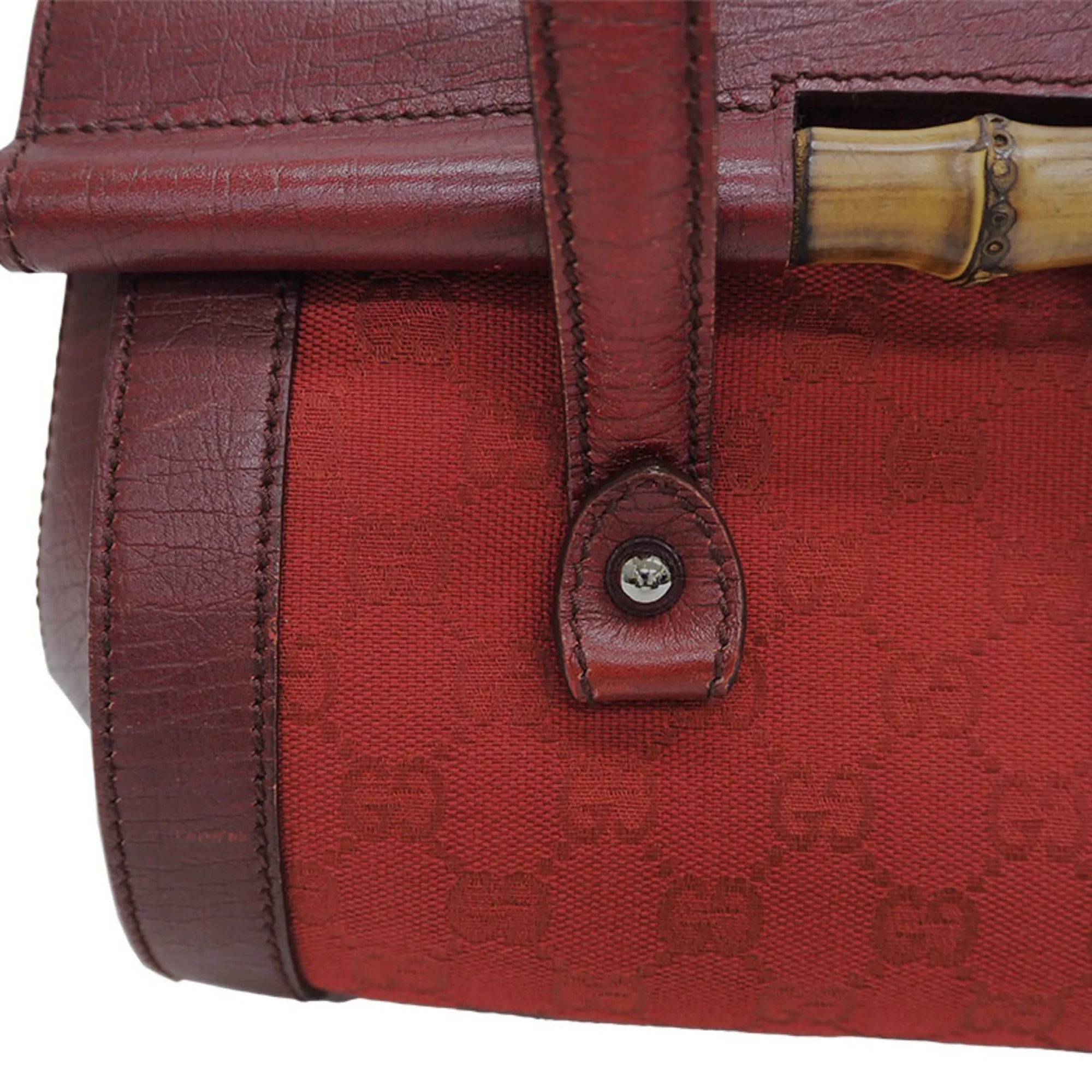 Gucci 111713 GG canvas bamboo handbag red tubular shoulder