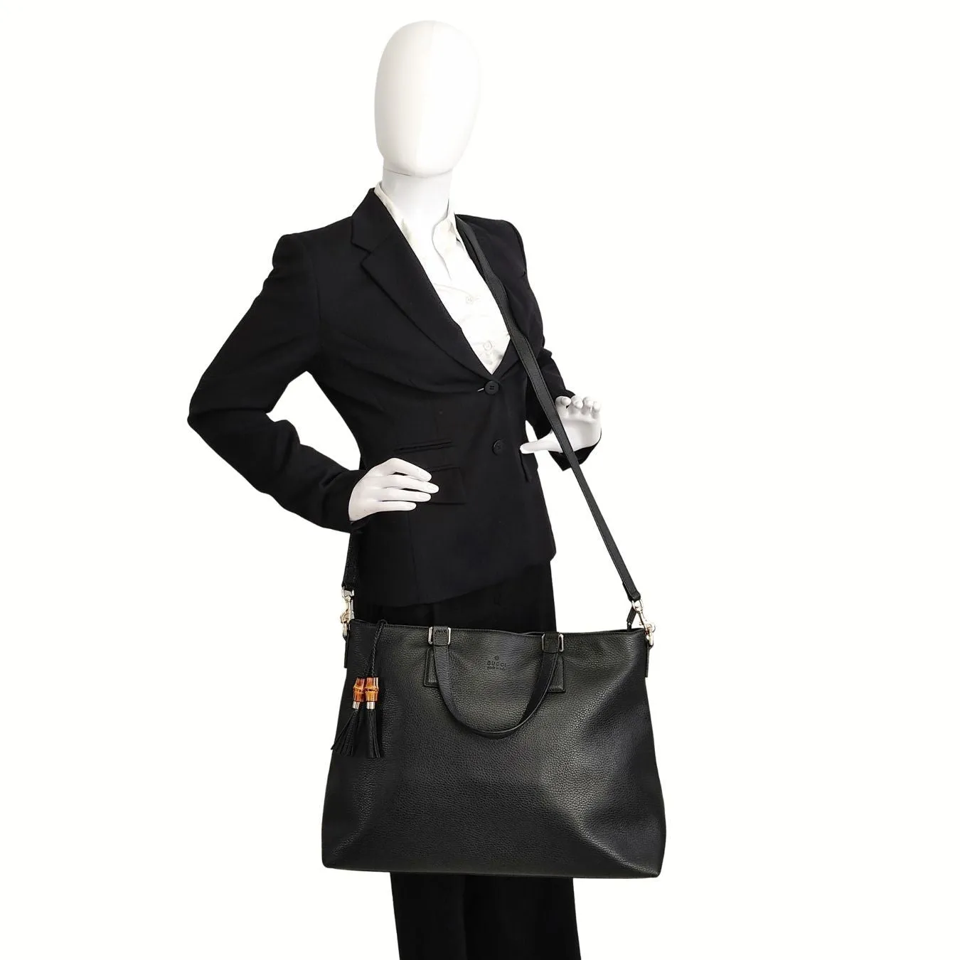 Gucci Bamboo Shopper maxi shoulder Bag in black leather