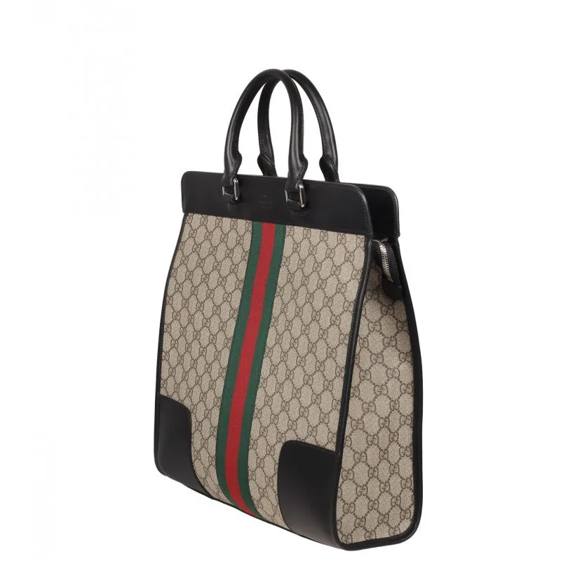 Gucci Beige & ebony web Stripe GG Supreme Canvas Tote Bag