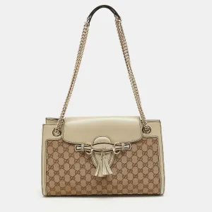 Gucci Beige GG Canvas and Leather Large Emily Chain Shoulder Bag