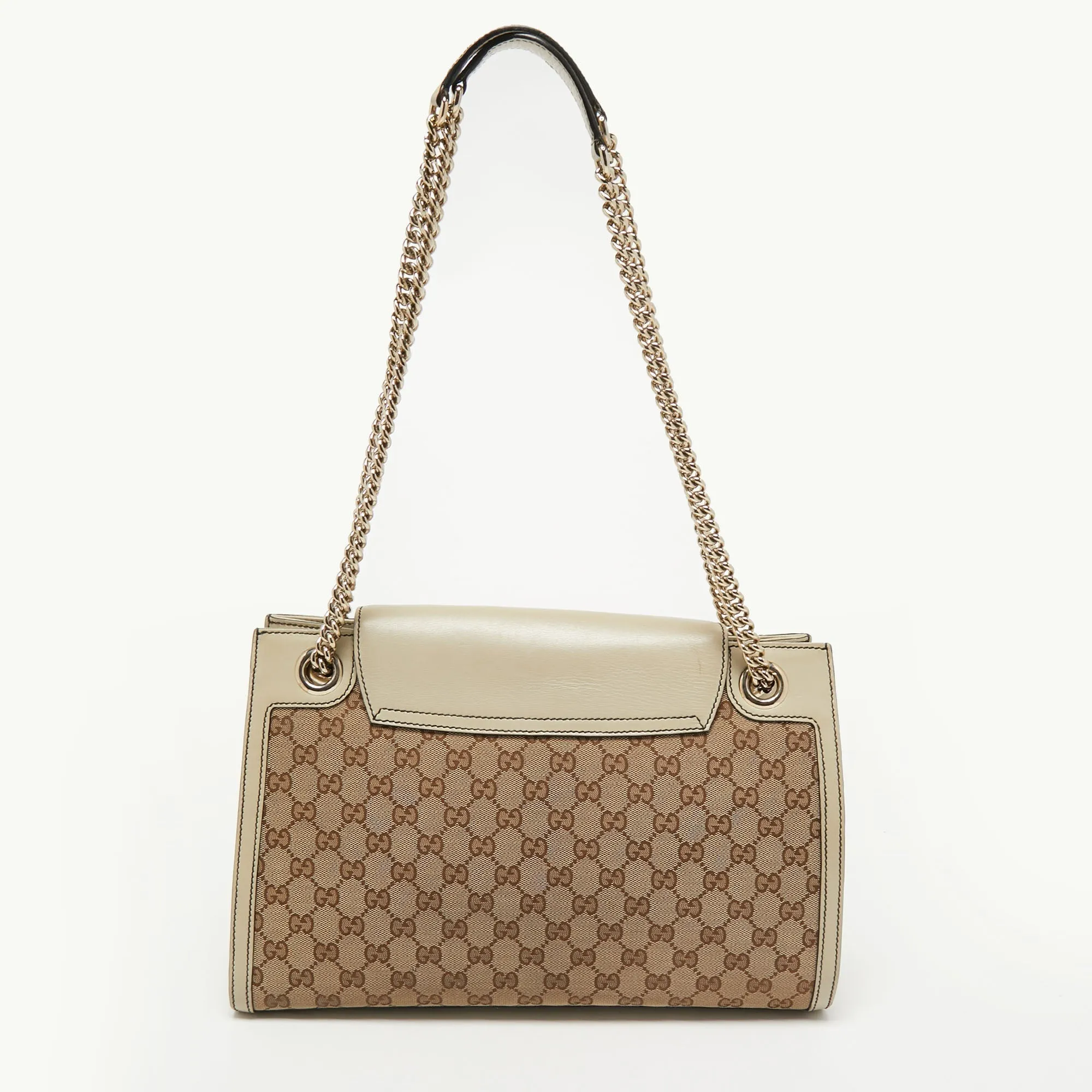 Gucci Beige GG Canvas and Leather Large Emily Chain Shoulder Bag