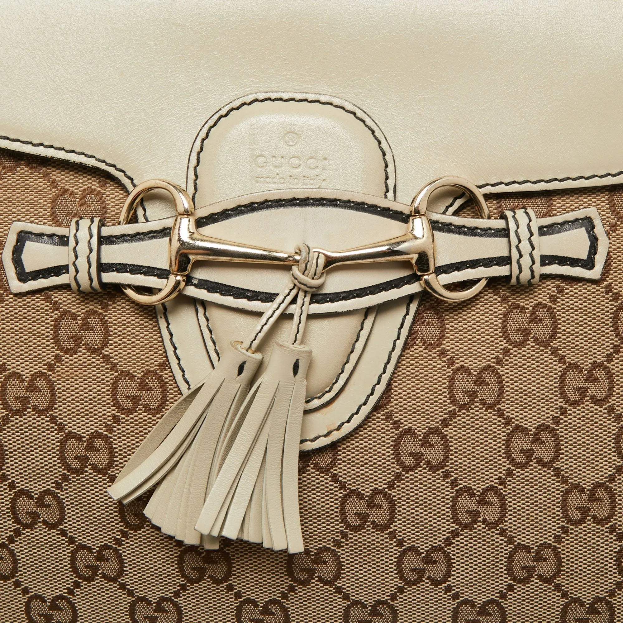 Gucci Beige GG Canvas and Leather Large Emily Chain Shoulder Bag