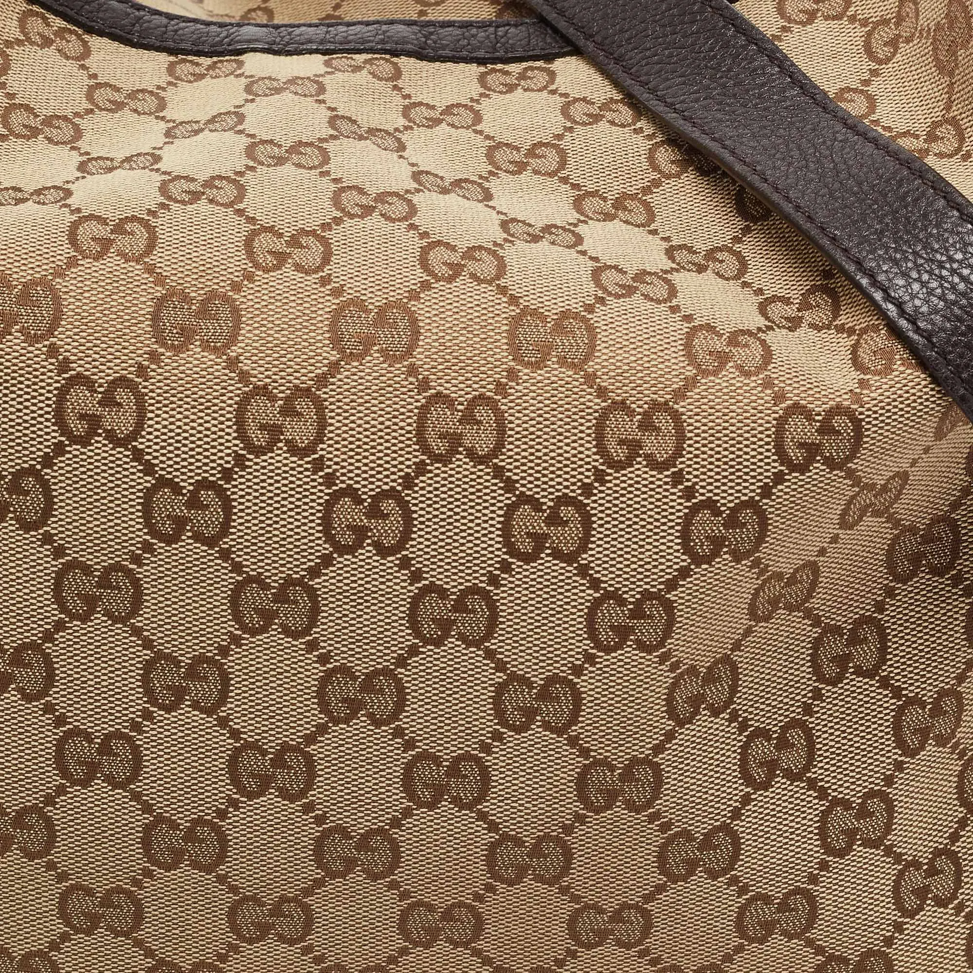 Gucci Beige/Ebony GG Canvas and Leather Bamboo Shoulder Bag