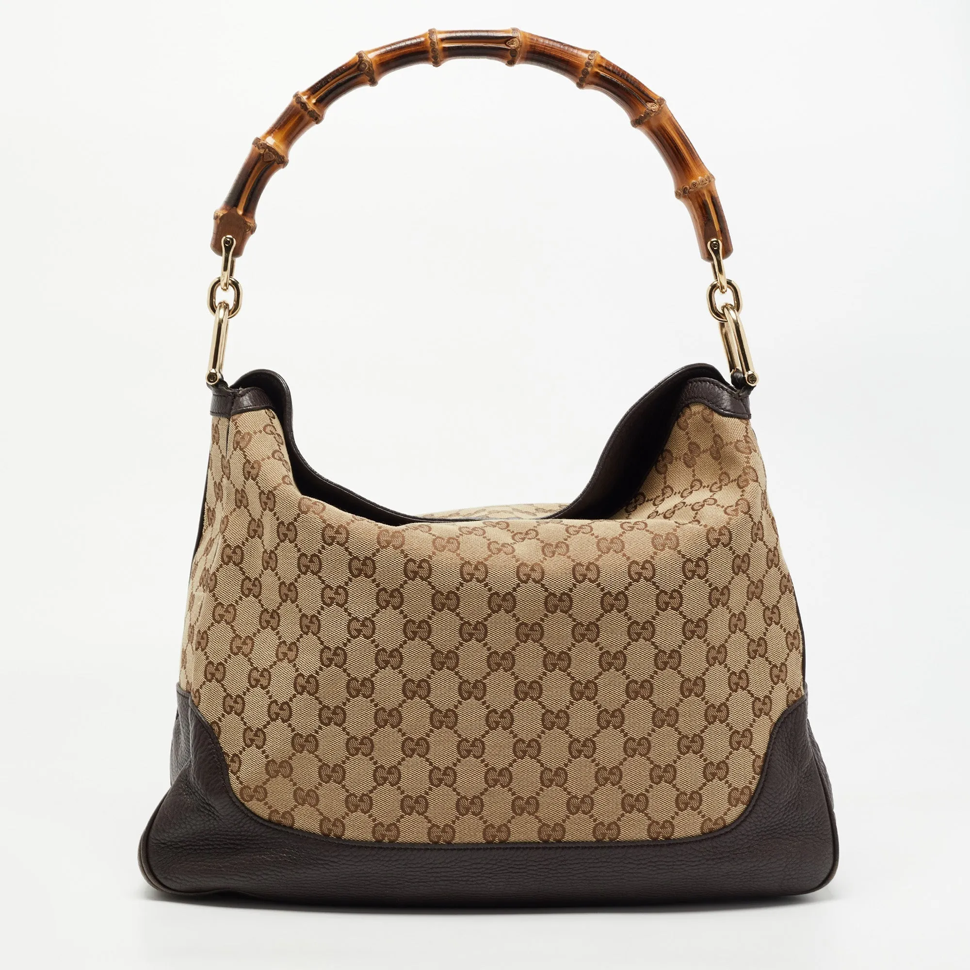 Gucci Beige/Ebony GG Canvas and Leather Bamboo Shoulder Bag