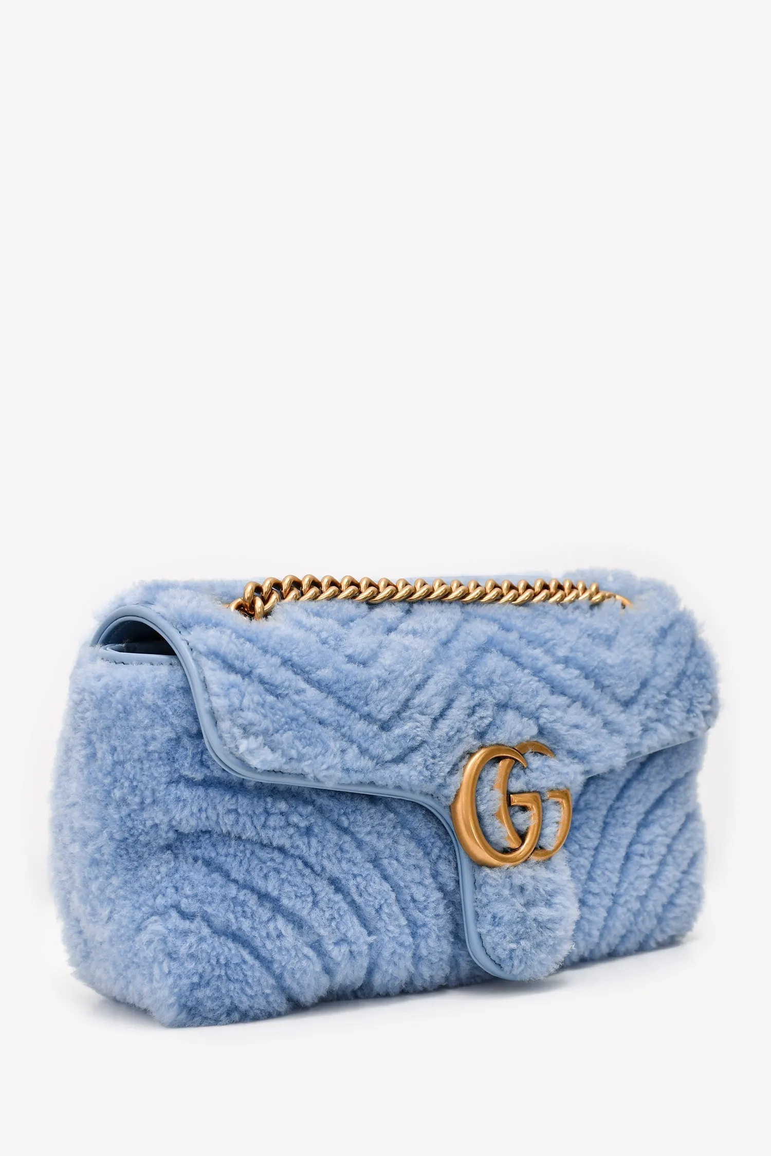 Gucci Blue Shearling Marmont Shoulder Bag