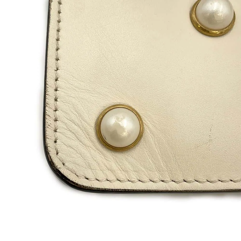 GUCCI Broadway ChainShoulder Bag White 453778 Leather Faux Pearl  Rhinestone