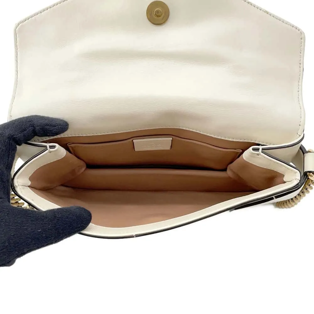 GUCCI Broadway ChainShoulder Bag White 453778 Leather Faux Pearl  Rhinestone