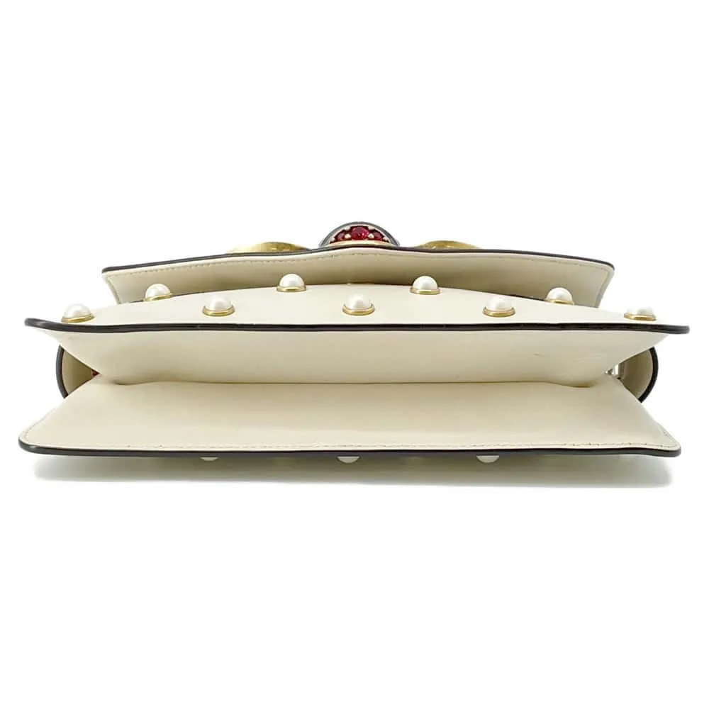 GUCCI Broadway ChainShoulder Bag White 453778 Leather Faux Pearl  Rhinestone