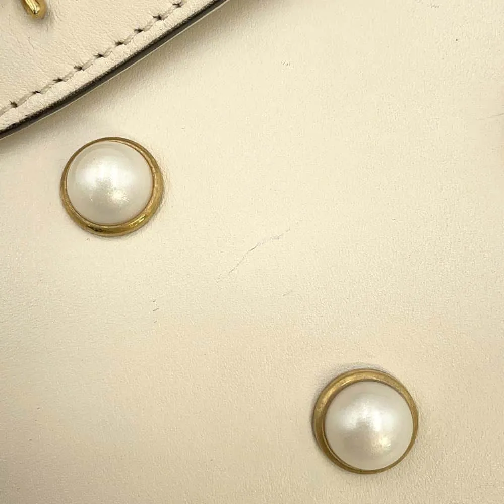 GUCCI Broadway ChainShoulder Bag White 453778 Leather Faux Pearl  Rhinestone