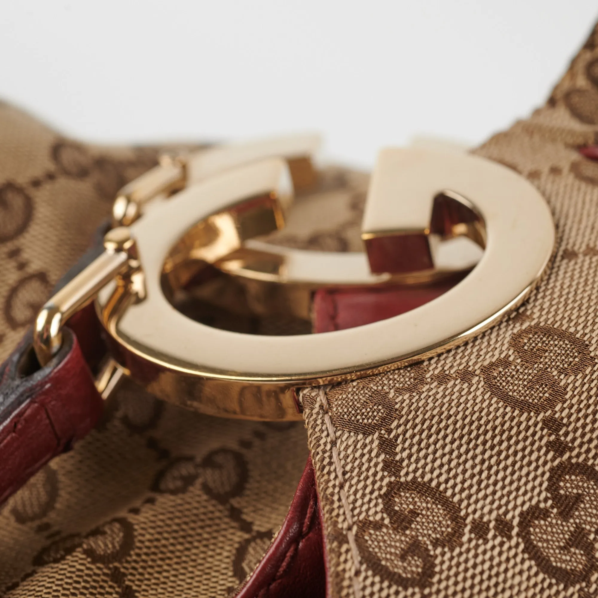 Gucci Canvas Shoulder Tote Dark Red