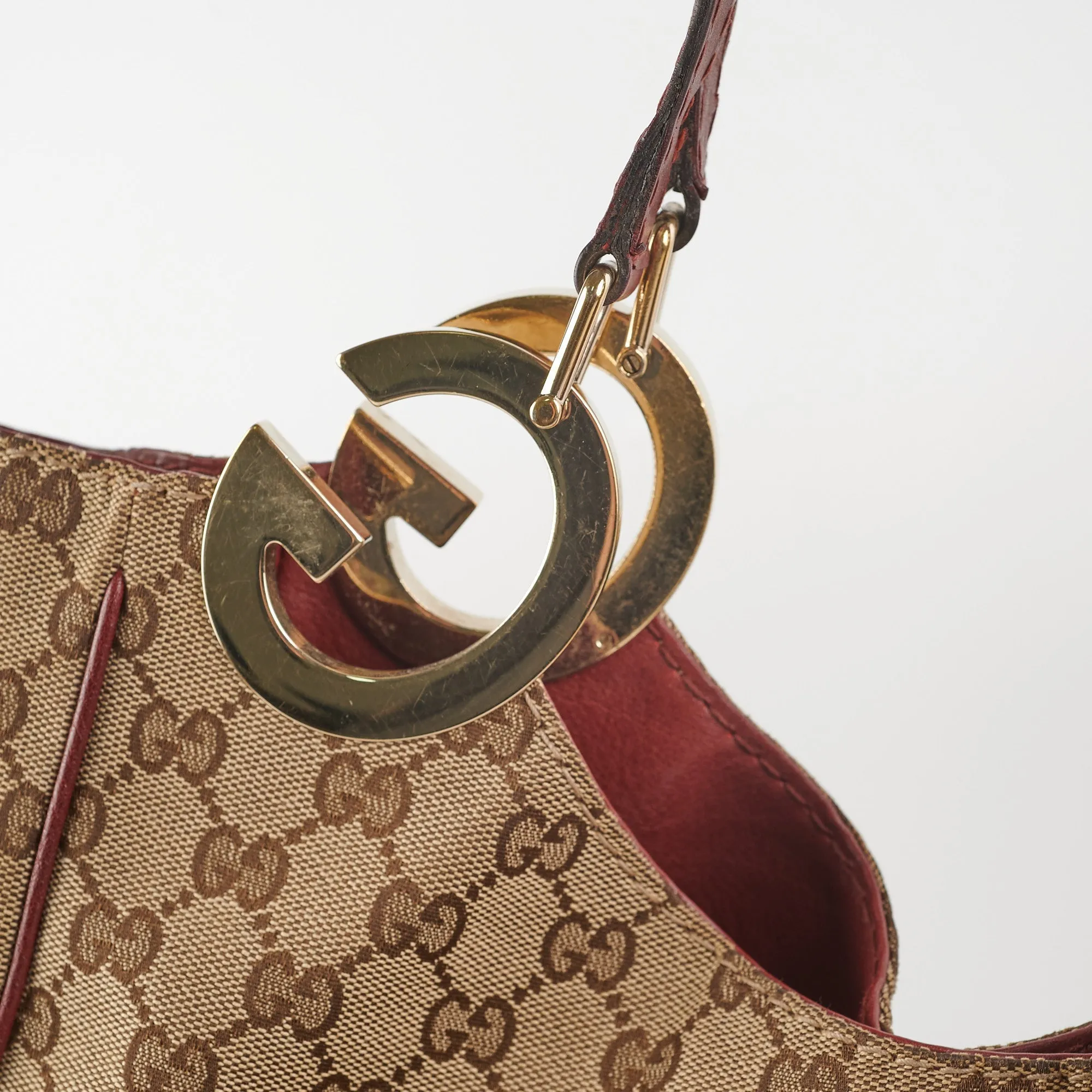 Gucci Canvas Shoulder Tote Dark Red