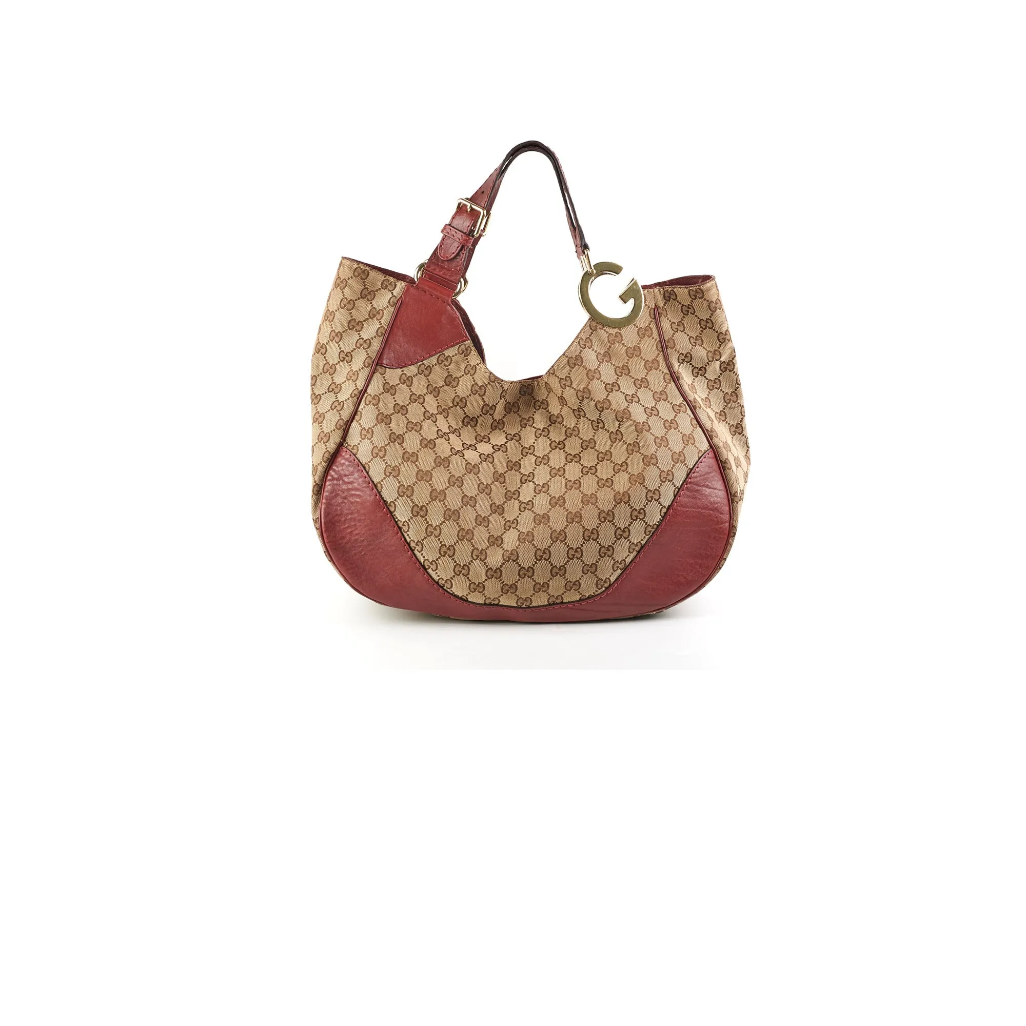 Gucci Canvas Shoulder Tote Dark Red
