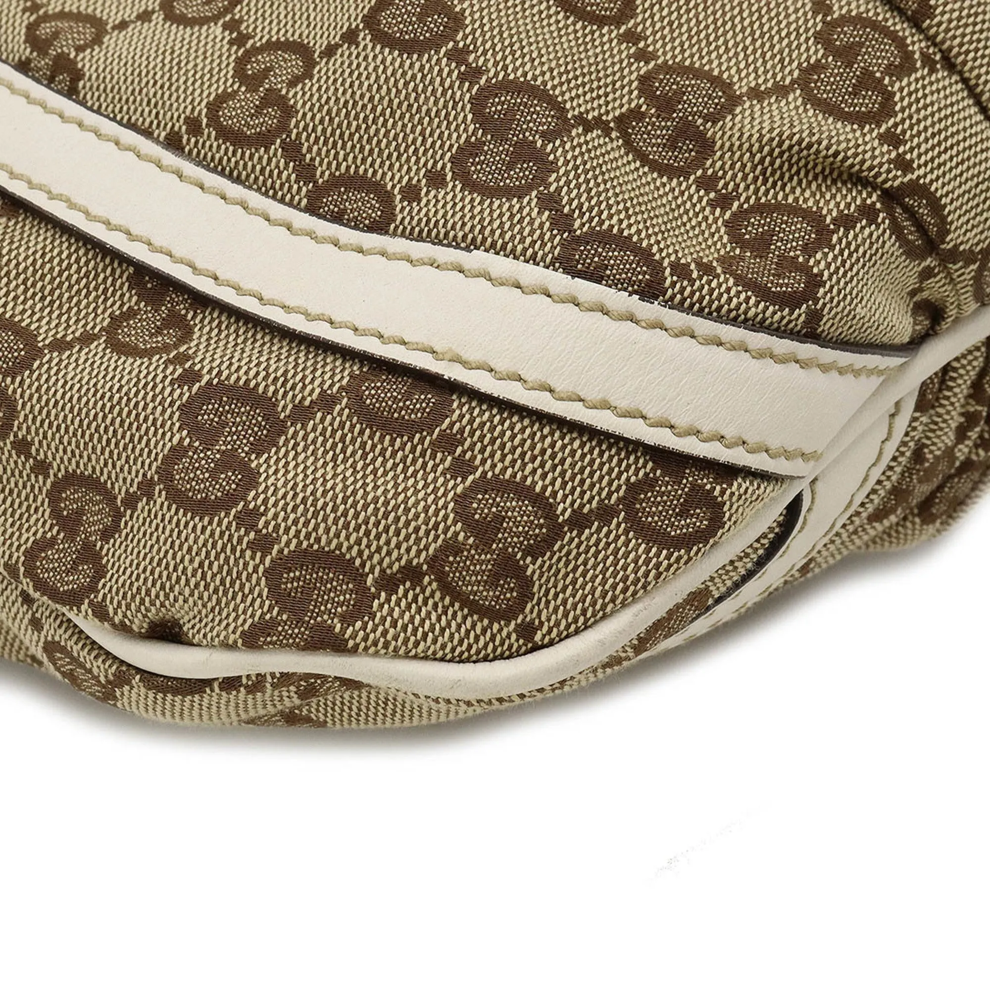 GUCCI GG Canvas Abbey Shoulder Bag Leather Khaki Beige Off-White White 203257