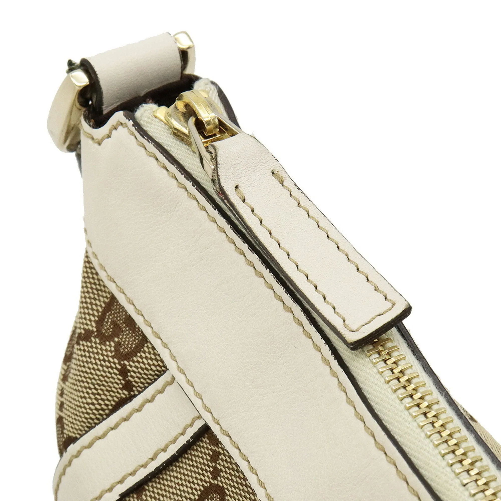 GUCCI GG Canvas Abbey Shoulder Bag Leather Khaki Beige Off-White White 203257
