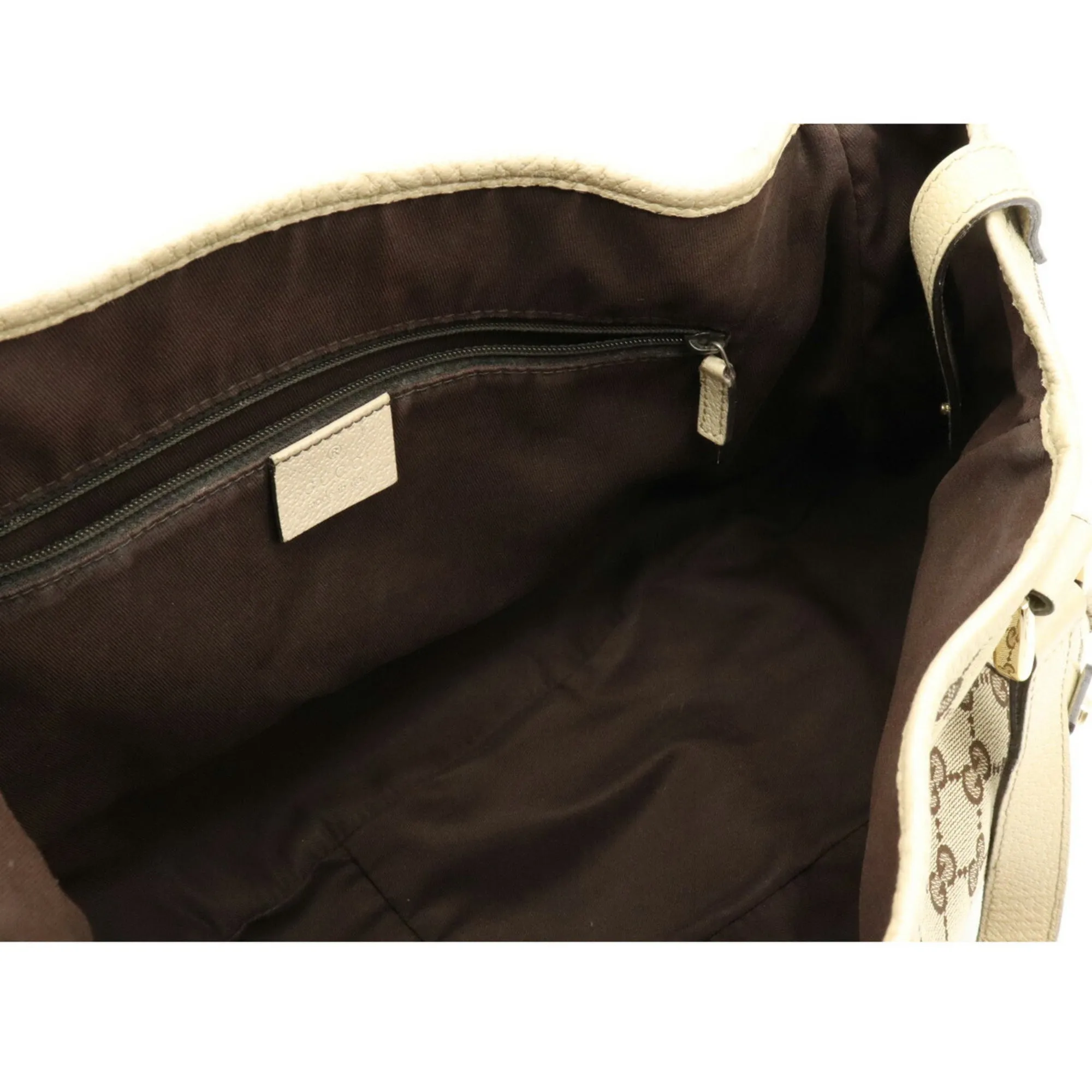 Gucci GG Canvas Tote Bag Shoulder Leather Khaki Beige Light 130736