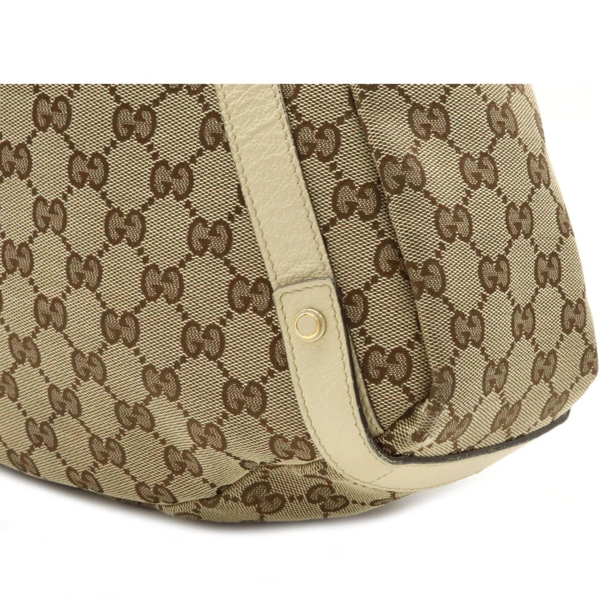 Gucci GG Canvas Tote Bag Shoulder Leather Khaki Beige Light 130736
