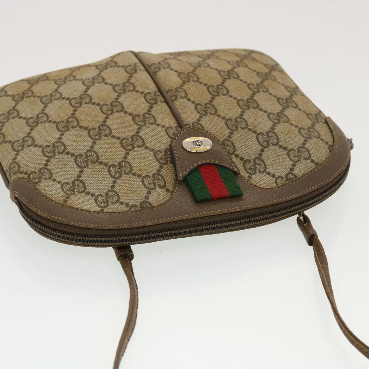 GUCCI GG Canvas Web Sherry Line Shoulder Bag Beige Red 904.02.047  44304