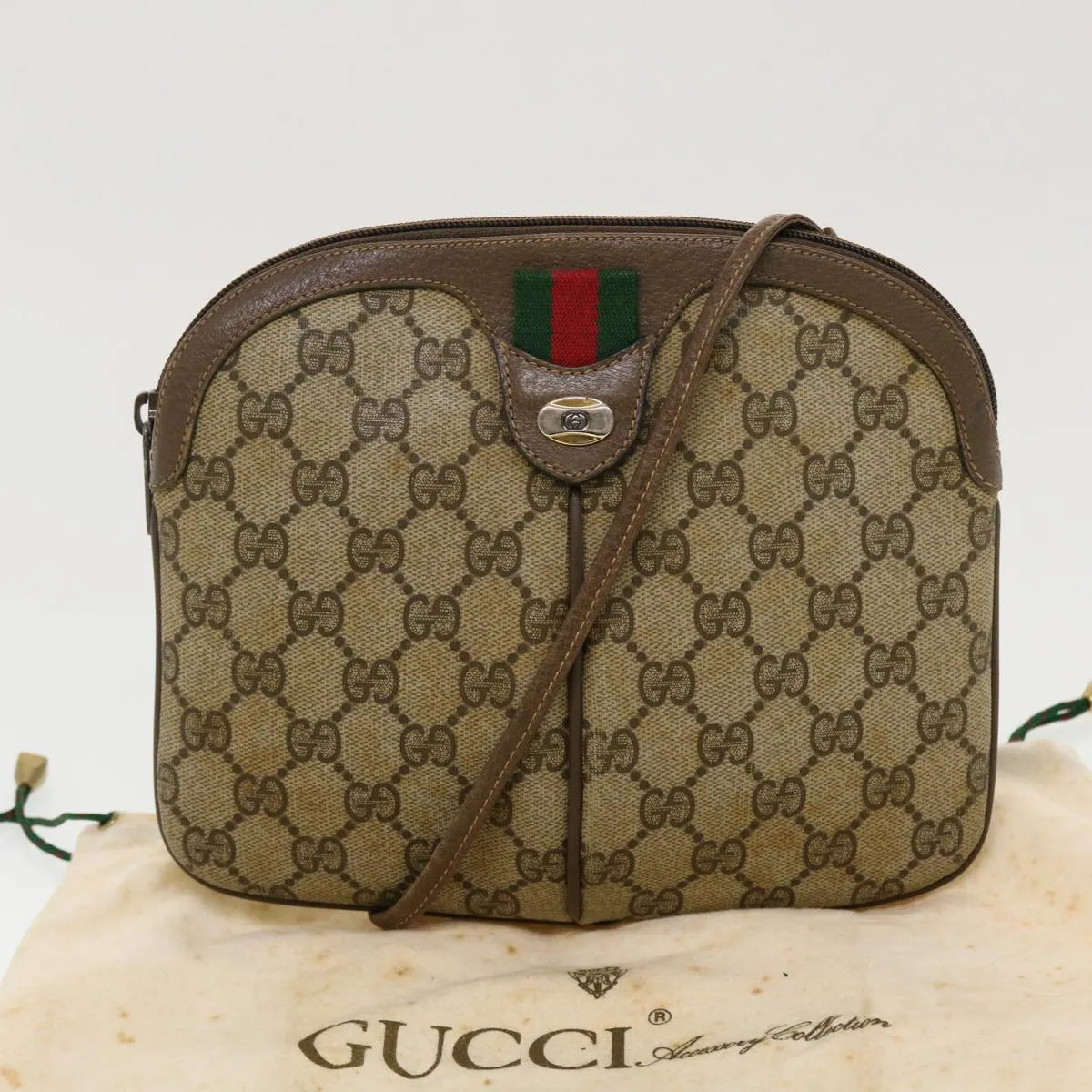 GUCCI GG Canvas Web Sherry Line Shoulder Bag Beige Red 904.02.047  44304