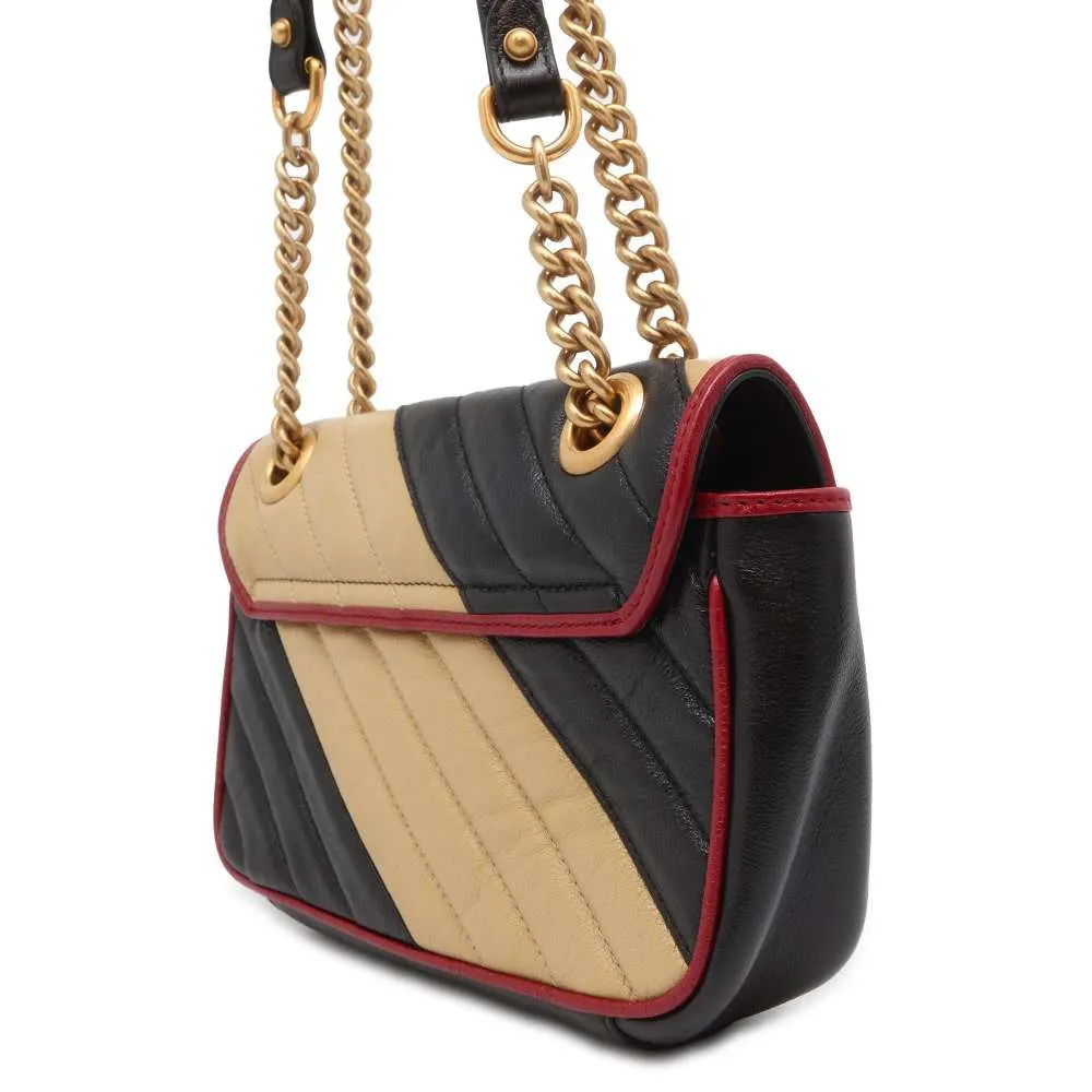 GUCCI GG Marmont ChainShoulder Bag Black/Beige 446744 Leather