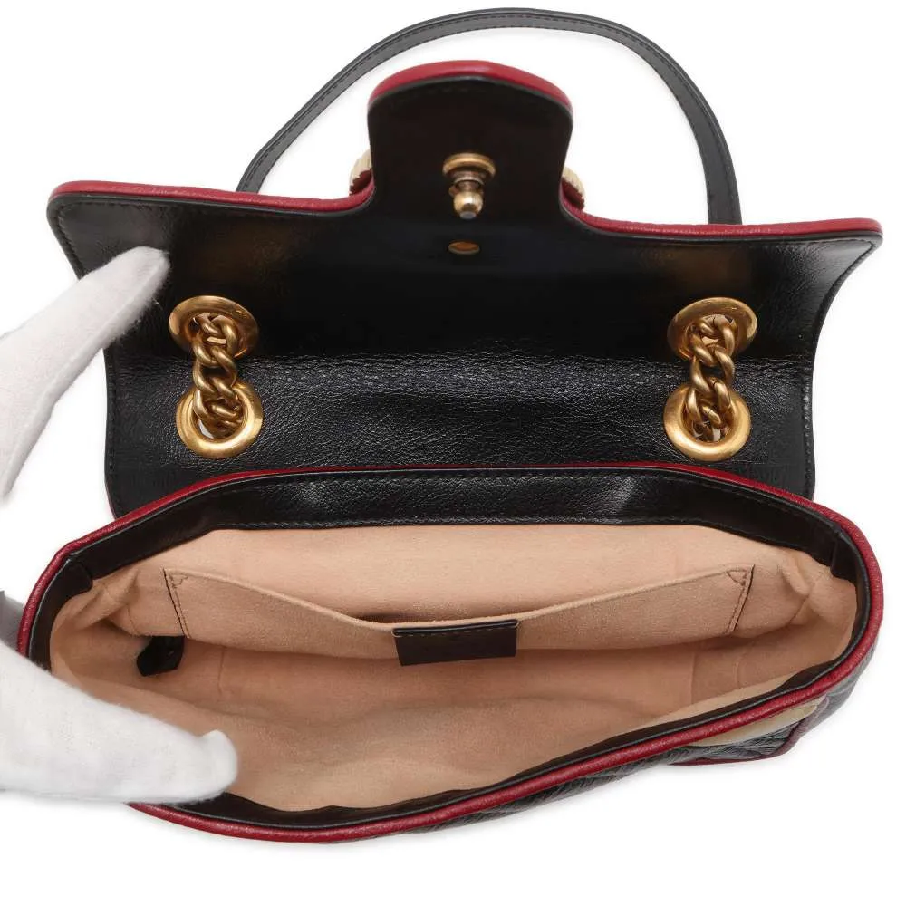 GUCCI GG Marmont ChainShoulder Bag Black/Beige 446744 Leather