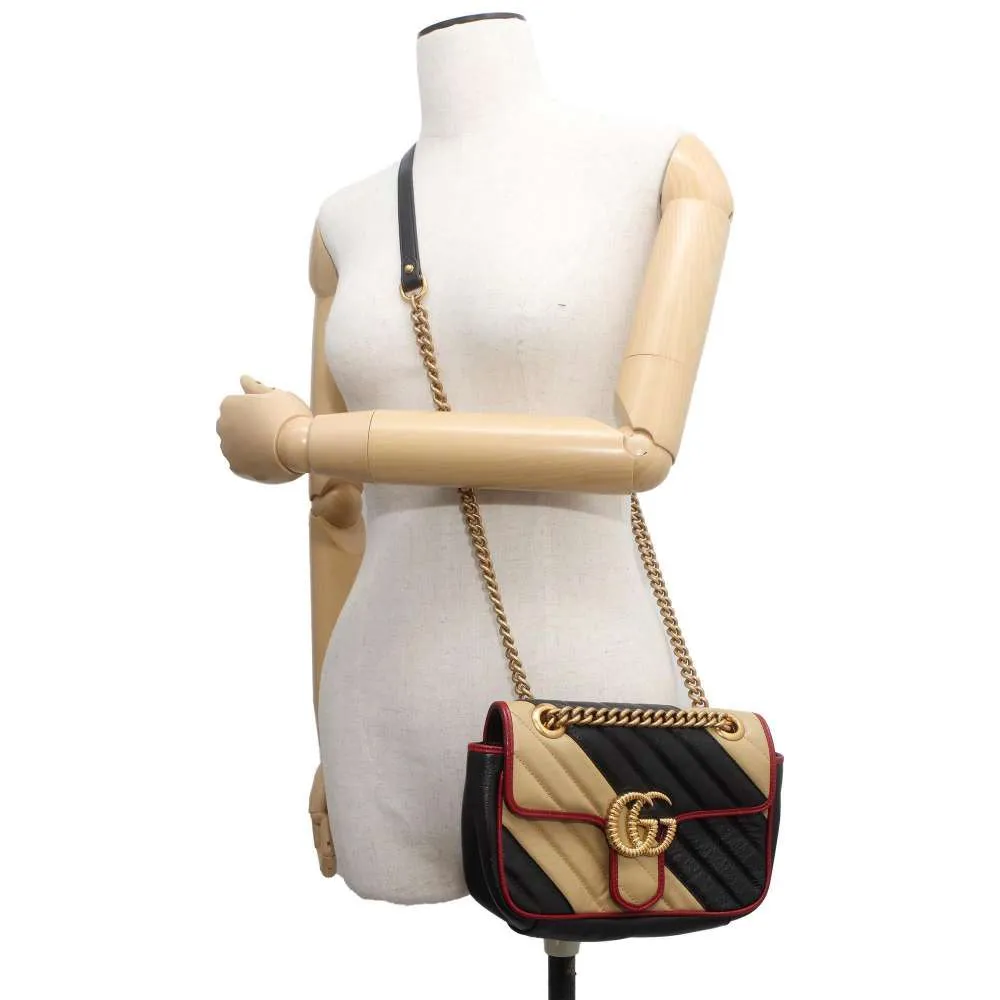 GUCCI GG Marmont ChainShoulder Bag Black/Beige 446744 Leather