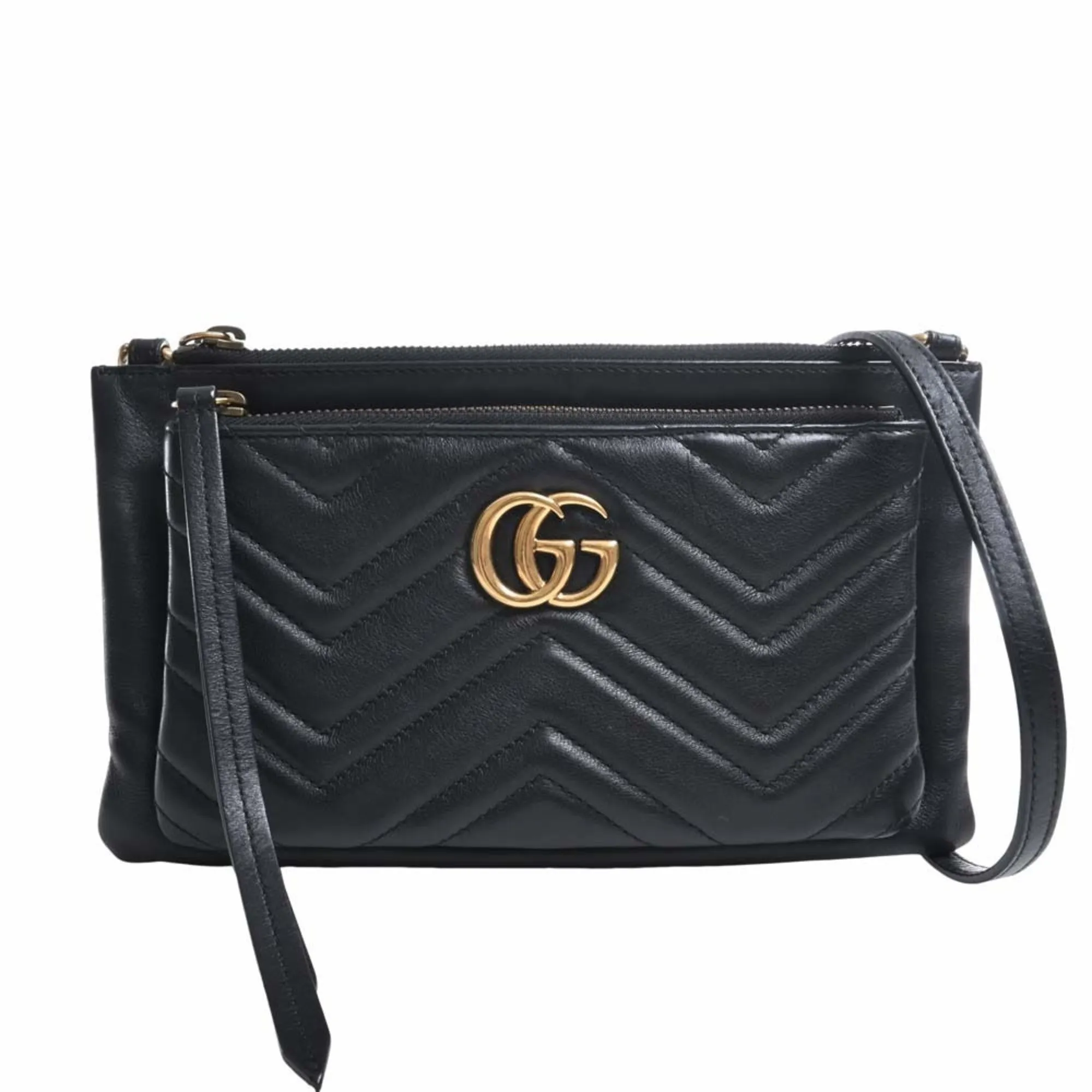 GUCCI GG Marmont Leather Shoulder Bag 453878 Black Women's