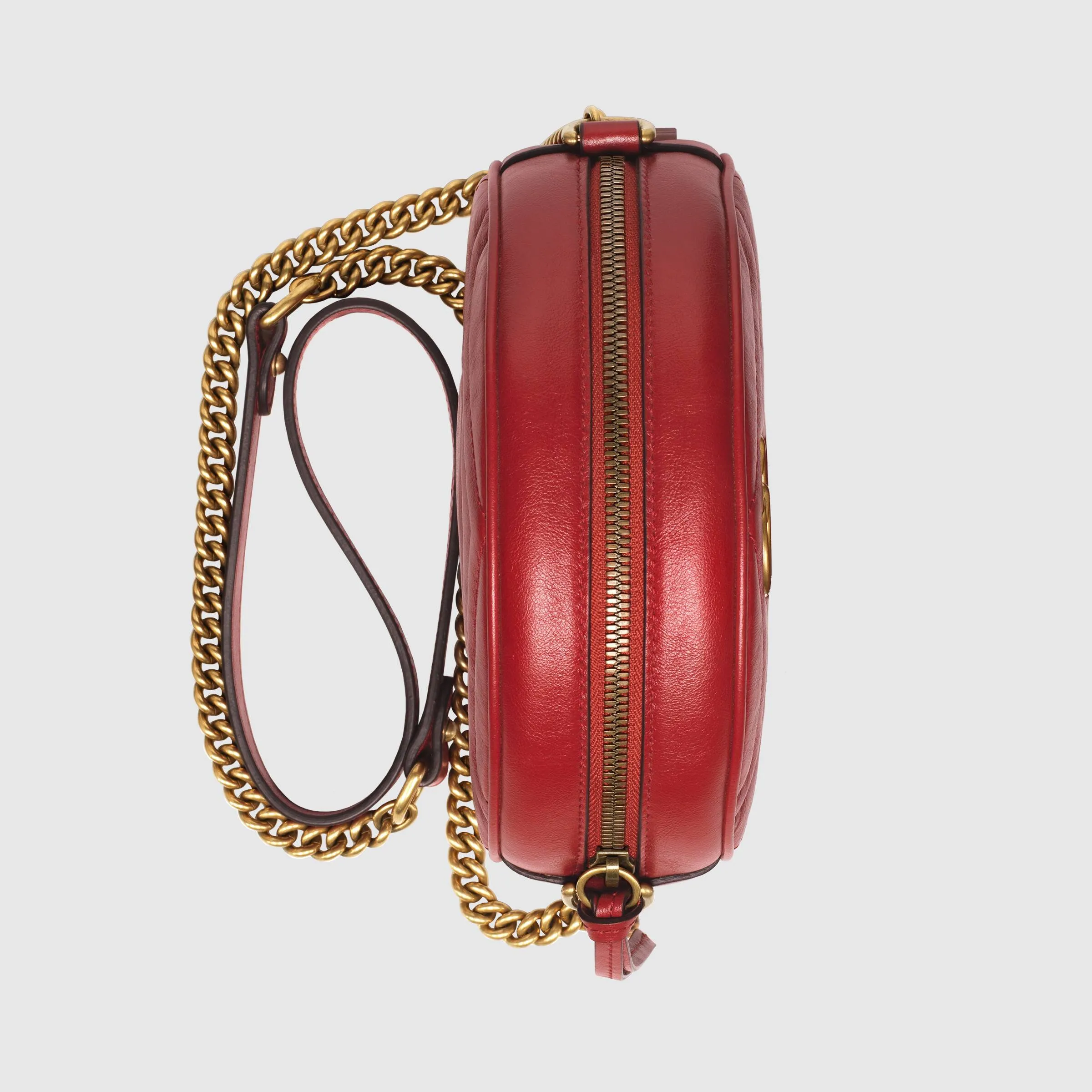 Gucci GG Marmont Mini Round Shoulder Bag Hibiscus Red