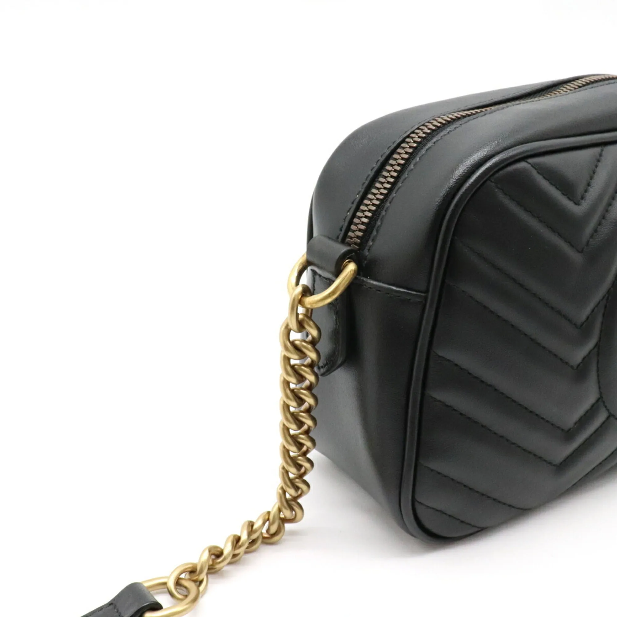Gucci GG Marmont shoulder bag pochette chain quilted leather black 447632