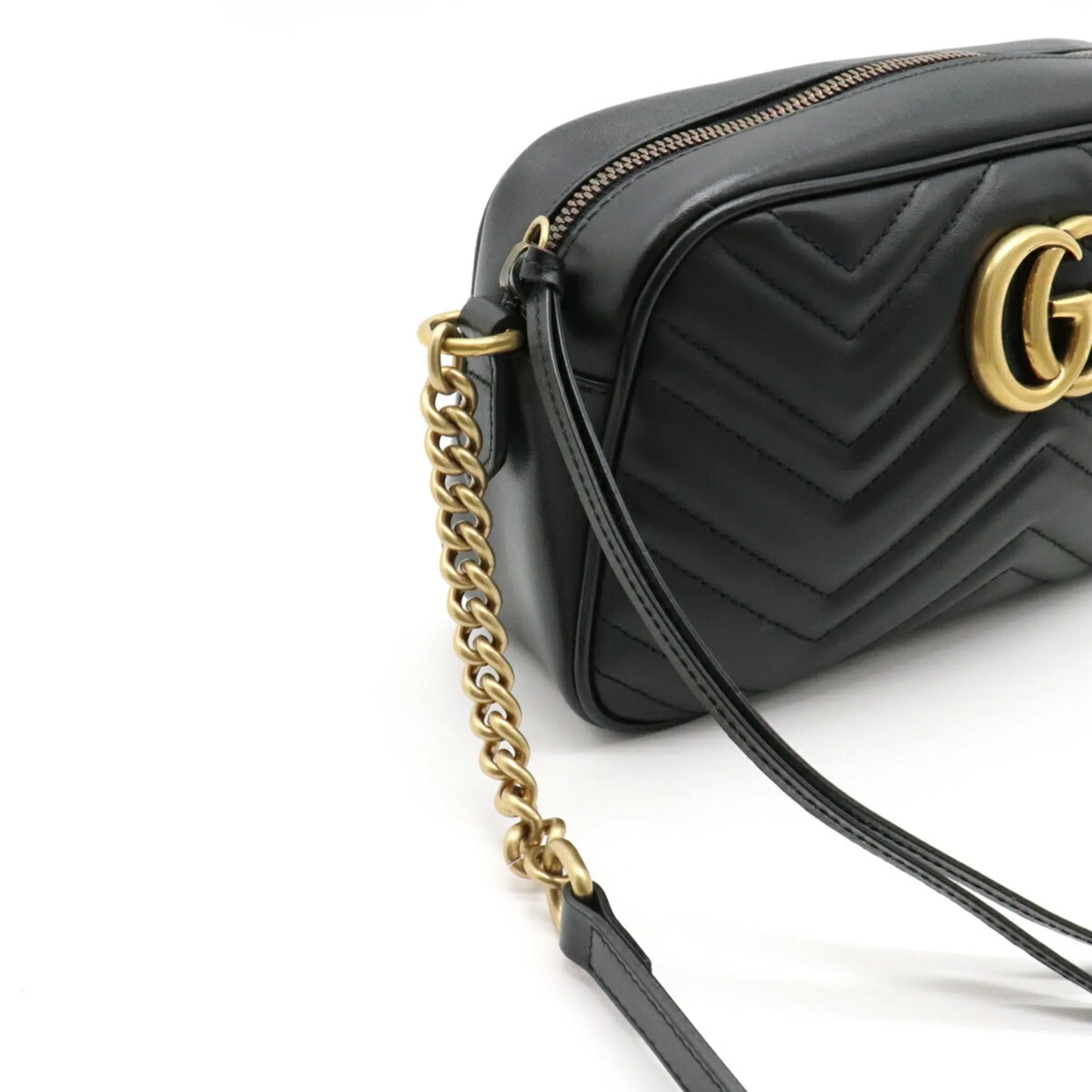 Gucci GG Marmont shoulder bag pochette chain quilted leather black 447632