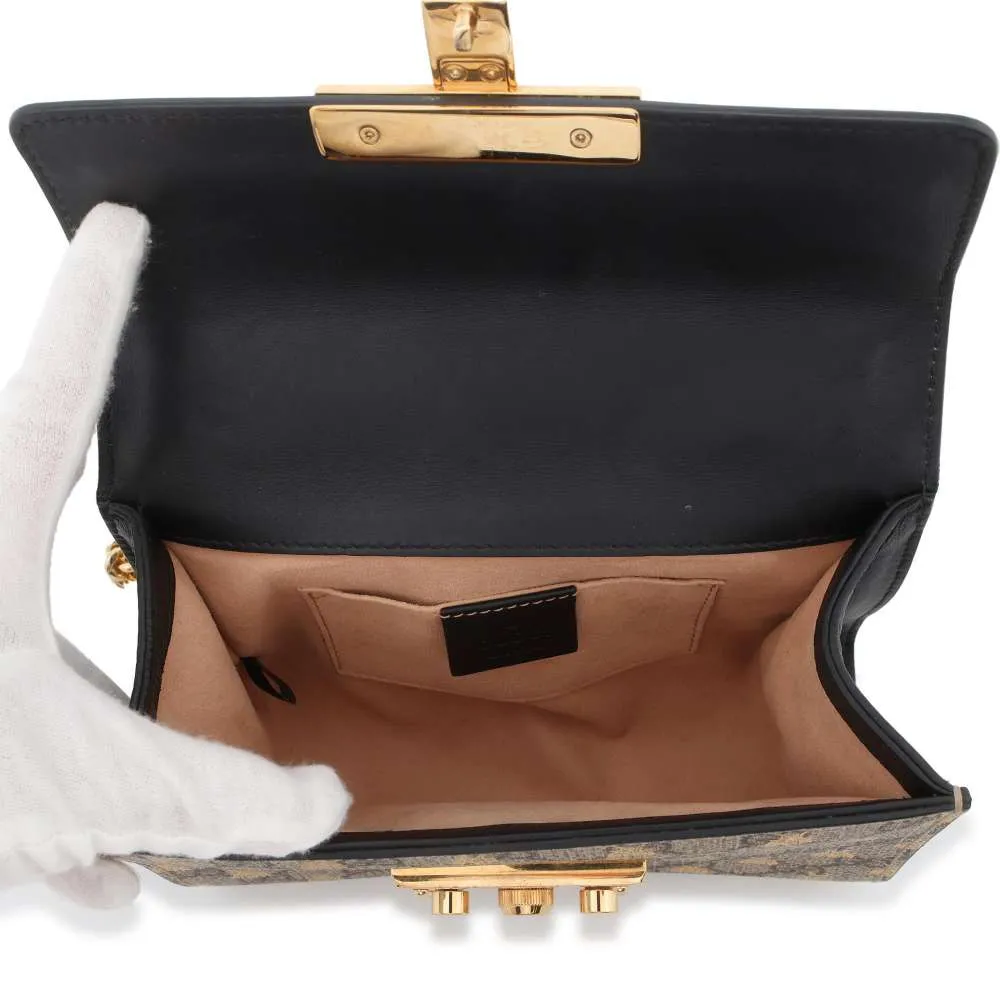 GUCCI GG Supreme Padlock ChainShoulder Bag Beige 409487 PVCLeather Size Small