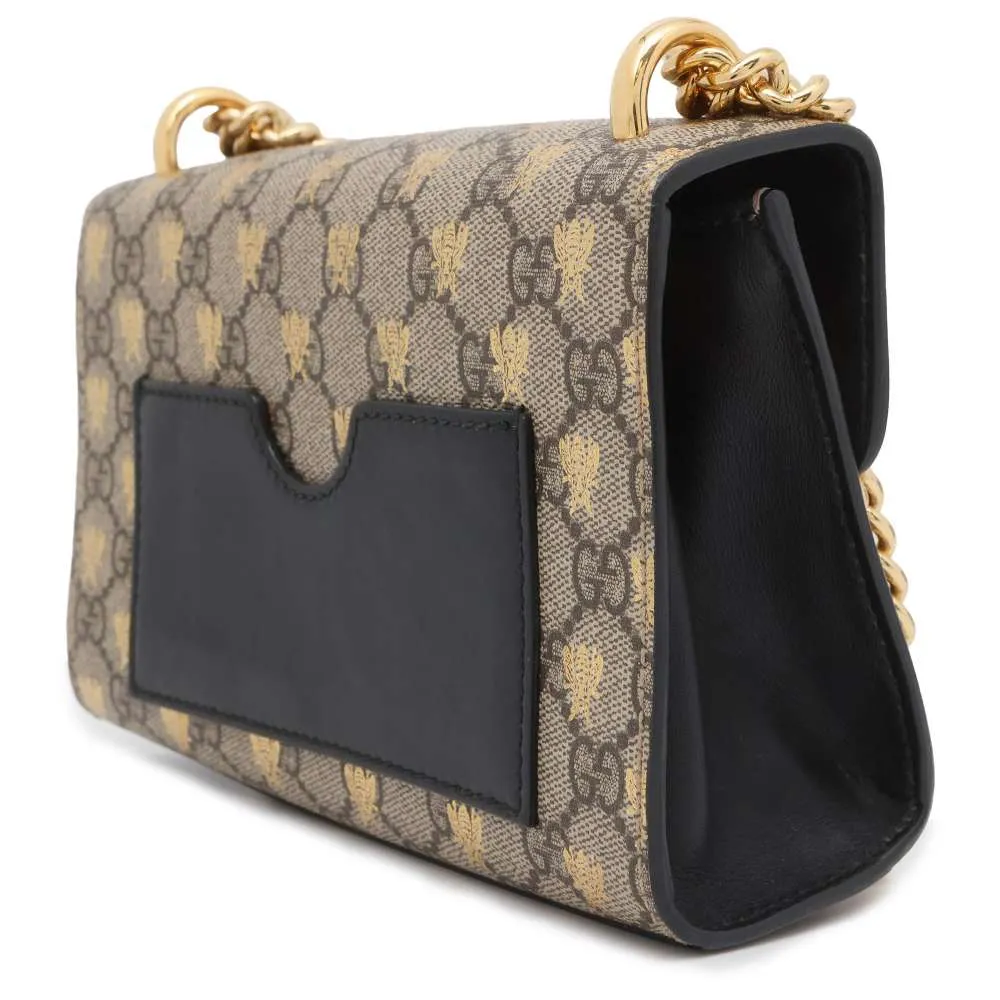 GUCCI GG Supreme Padlock ChainShoulder Bag Beige 409487 PVCLeather Size Small
